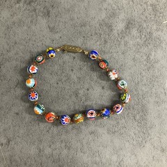 Vntg Venetian Murano Moretti Millefiori Glass Bead Bracelet 8.5 In