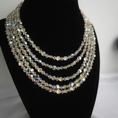 Vtg Champagne Aurora Borealis Multi Strand Choker Necklace Set Earring 50s Prom