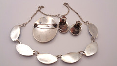 Vintage Sterling Silver Siam Niello Blue Enamel Necklace Brooch Clip Earring Set