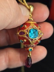Miriam Haskell Enamel Egg Necklace 29 in with stones Nice statement piece