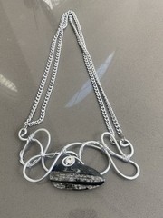 VTG Handmade Orthoceras Fossil Pendant Necklace Belt By Jeff Lieb Wearable Art