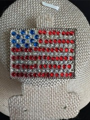 VTG American Flag Rhinestone Brooch Silver Tone Patriotic USA Pin