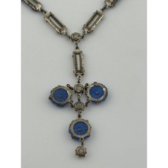 Antique Art Deco Rhinestone Flower Y Drop Necklace Silver Tone READ