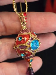 Miriam Haskell Enamel Egg Necklace 29 in with stones Nice statement piece