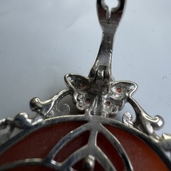 Vintage Cameo Brooch Pin Pendant Butterfly Floral 18K Gold Over Sterling Silver