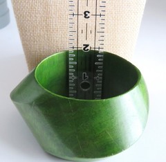 Vintage Green Bangle Wood Chunky Sculptural Asymmetrical Designer Bracelet