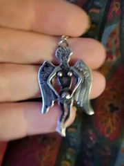 Vintage Sterling Silver Fairy Pendant Charm 925 Nude Angel Wings Holding Ball