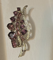 Vintage Joseph Wiesner NY amethyst & rhinestone brooch 2.75 Glamour Party Pin