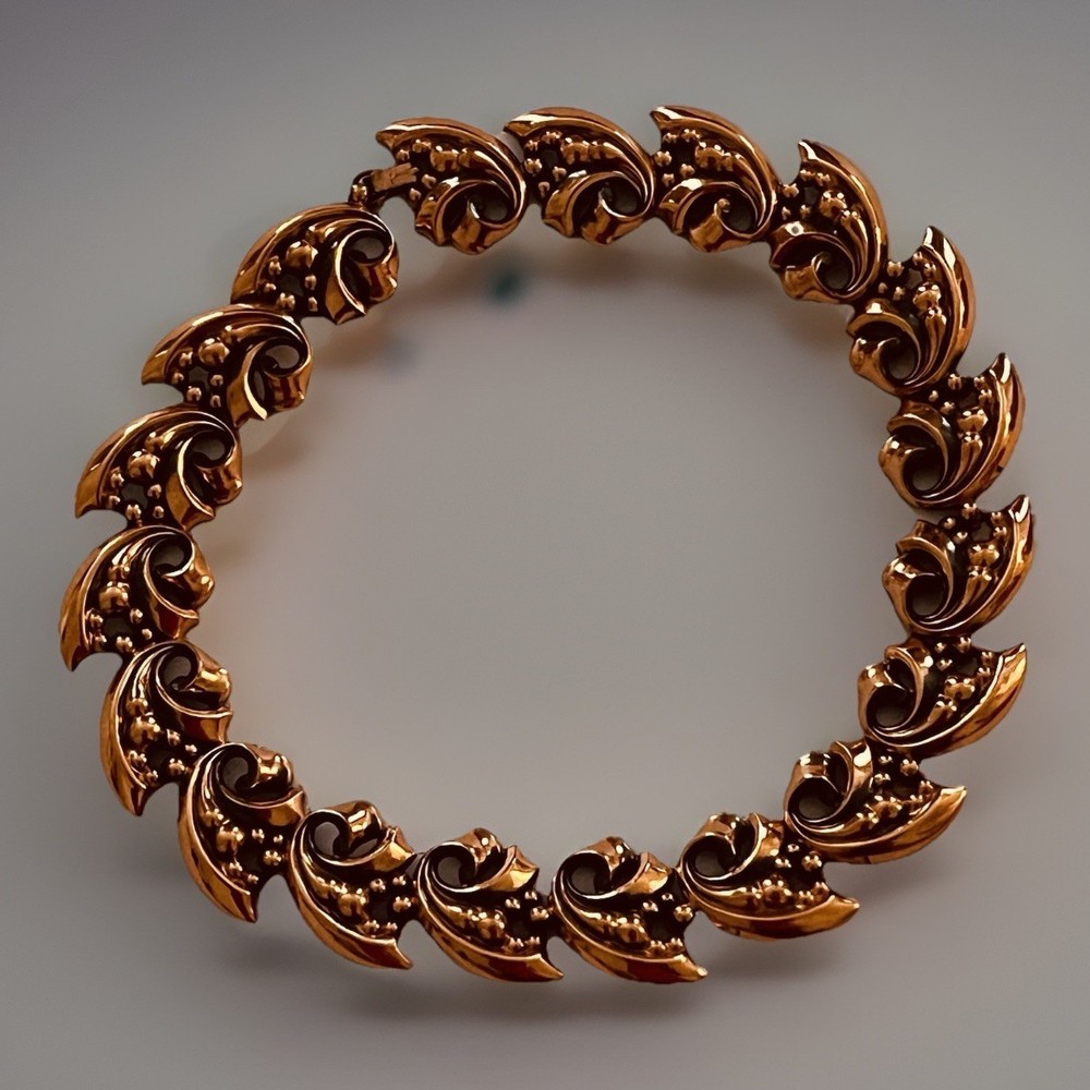 VINTAGE 1960s Mid Century Copper Leaf Modernist Geometric 16” Necklace