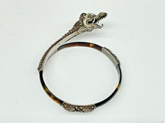 Antique Chinese Sterling Silver Dragon Faux Tortoise Shell Bypass Bracelet