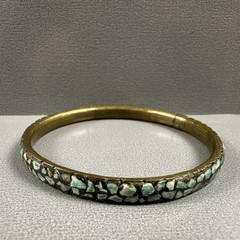 Vintage India Bangles Bracelet Mosaic Stone Brass Blue Green Inlay Set of 2