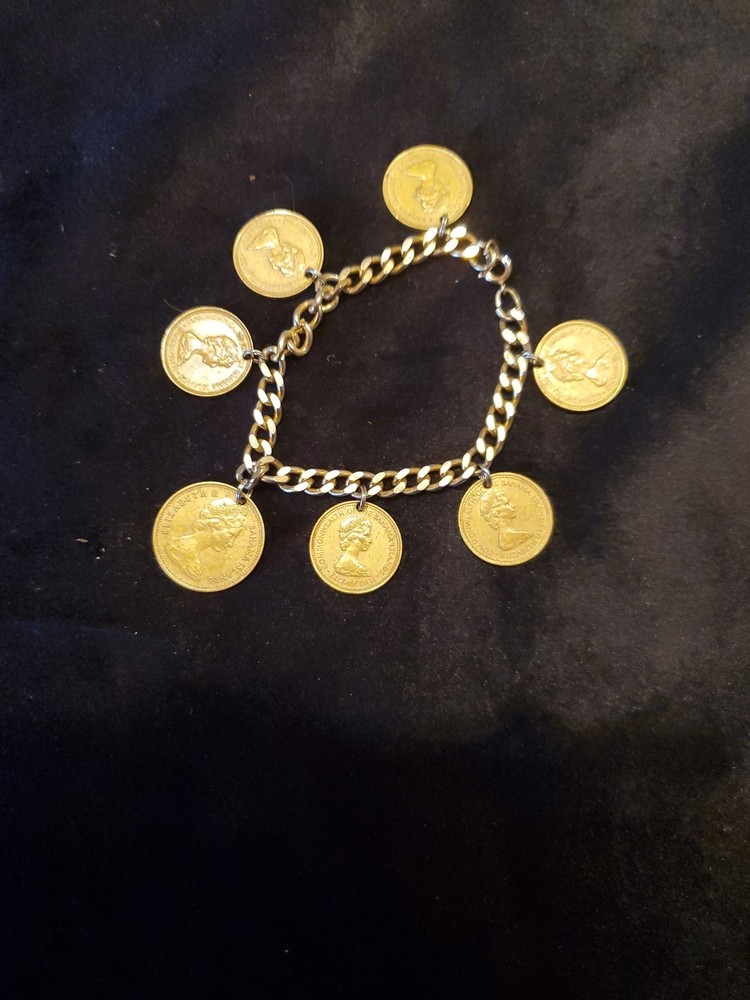 Charm Bracelet of Bahamas Coins 7″