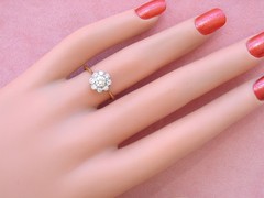 ANTIQUE VICTORIAN .49ctw TRANSITIONAL DIAMOND 18K PETITE CLUSTER RING c1900