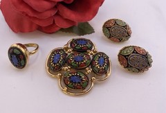 Vintage SARAH COVENTRY Jewelry Light Of The East Brooch Ring & Earrings 1968