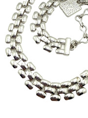 Vintage Anne Klein Silver Tone Panther Link Choker Necklace Tank Track 18″ AK
