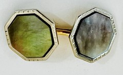 Vintage Antique Pair of Octagon MOP 14K Gold Cuff Links + 3 Shirt Studs 14K Gold