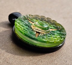 EvezBeadz Unique 1900 Antique Spiral Green Czech Pressed Glass Button Pendant