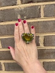 Fab Huge Massive Heart Shaped Faux Green Peridot Cocktail 925 Ring Flowers 7