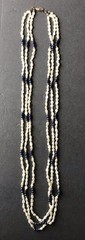 Vintage 3 Strand Natural Rice Pearls And Lapis Lazuli Beads 28in