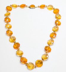 VTG Hong Kong Candy Orange Faceted Plastic 26″ Statement Beaded Necklace