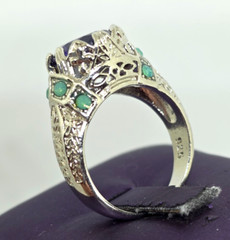 Faux Purple Amethyst Green Opal Filigree Silver Cocktail Ring Marked 925 SZ 7.25
