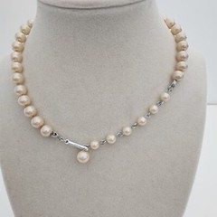 Vintage Japan faux pearl choker hand knotted necklace 15 inches