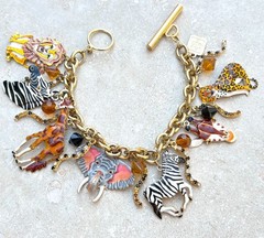 LUNCH AT THE RITZ Signed Safari Animals Charm Bracelet Enamel Rhinestones