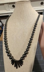 Vtg Art Deco Style Hematite Fringe Statement Necklace 30″ Whimsigoth Witchy 110g