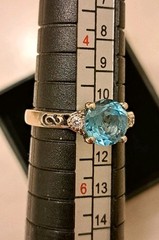 Petite 14k Solid White Gold Natural Blue Topaz and Diamond Ring Size 5