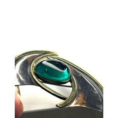 Vintage Mid-Century Modern Brooch with Green Cabochon – Brutalist, Neo Noir