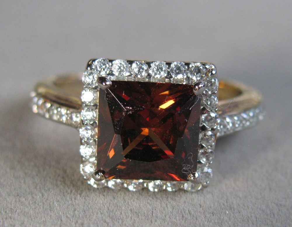 Pre-owned Sterling Silver 18KT Gold Plate Mocha CZ Ring 3.1g Size 10 BGE #B183