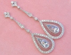 ART DECO 3.1ctw AQUAMARINE PEAR DROPS 1.35ctw DIAMOND PLATINUM COCKTAIL EARRINGS