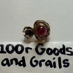Vintage 14K Yellow Gold Rhodolite Garnet Spider Beetle Insect Brooch Pendant