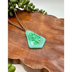 Vintage Carved Glass Pendant Necklace Faux Jade