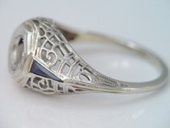 VINTAGE ART DECO 18K WHITE GOLD SAPPHIRE FILIGREE SEMI MOUNT RING 5 1/2