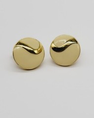 MONET Cream enamel Gold tone Clip Earrings .75 in Art Deco Circle Round Vintage