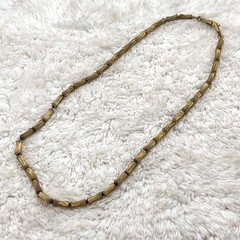 Vintage Bamboo Link Necklace Antiqued Textured Gold Tone 15.5″