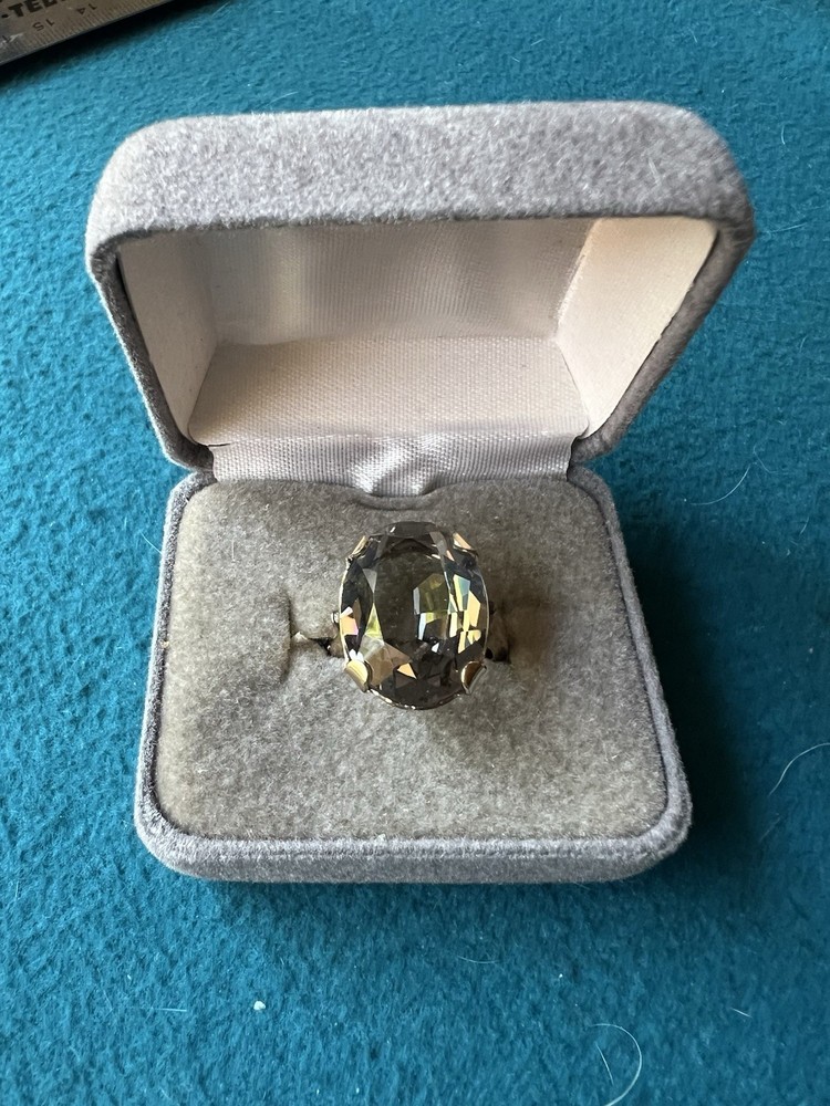10k Yellow Gold Filled Oval Smoky Brown Stone Ring Size 6 A50