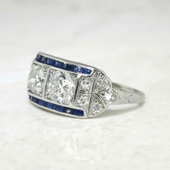 Art Deco Style 2.80Ct Lab-Created Diamond & Sapphire Engagement Ring 925 Silver
