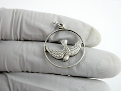 Vintage BLI Sterling Silver Etched Dove Bird Pendant 925 2.9g 7/8 Inch Diameter