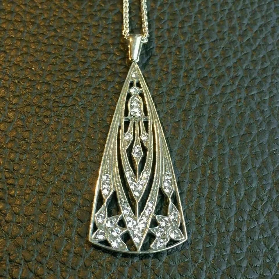 Art Deco Round Cut Lab Created Diamond Bridal Wedding Gift Pedant In 925 Silver