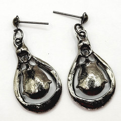 Blue Glass Water Droplet Drop Dangle Silver Tone Sparkly Fancy Pierced Earrings