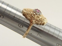 Vintage 10K Yellow Gold Natural Ruby Filigree Ring Size 6.5