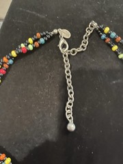 Vtg Chicos necklace Asian theme Inspired Multi Color Glass Beads Metal Pendant