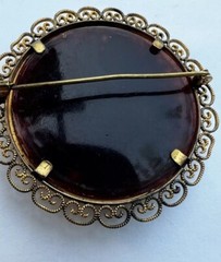 VTG Art Deco Framed Ornate Lucite Marcasite Blue Turquoise Brooch Trombone Clasp