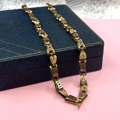 Victorian Tri-Gold Filled Book Chain Necklace Germany Pendant Ring 20.5”
