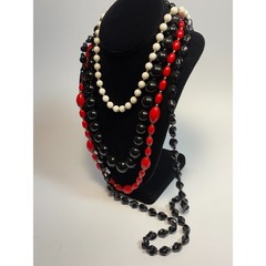 Necklace Lot Sarah Coventry And Others Red Black White Vintage Acrylic Long