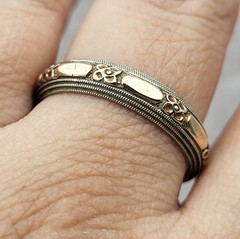 Antique 14K Yellow & White Gold KEEPSAKE 5mm Floral Wedding Band Ring Size 10.75