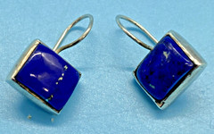 Nice Square Faux Lapis French Wire Drop Earrings Silver-Tone Square Shape VTG
