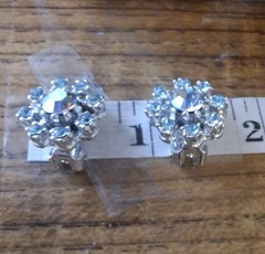 Vintage Gold Plated AB And Pale Blue Crystals Floral Clip-ons